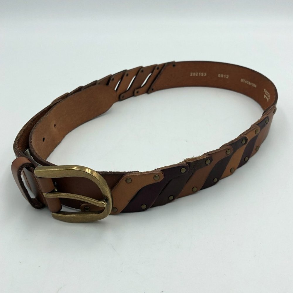 Fossil Tan and Brown Leather Belt Size Small